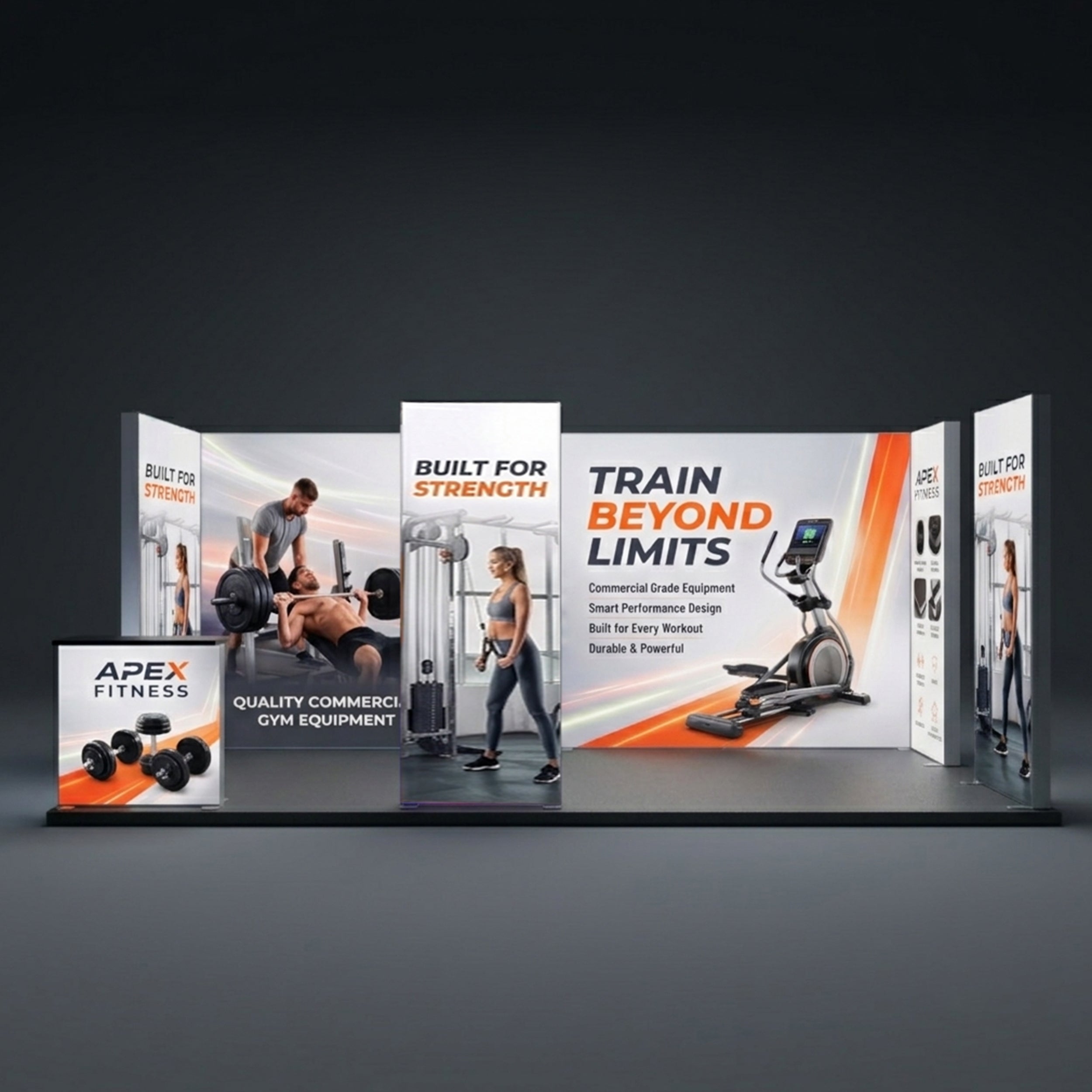 6m Backlit Exhibition Stand LED Lightbox Display with Counters Side Panels front view