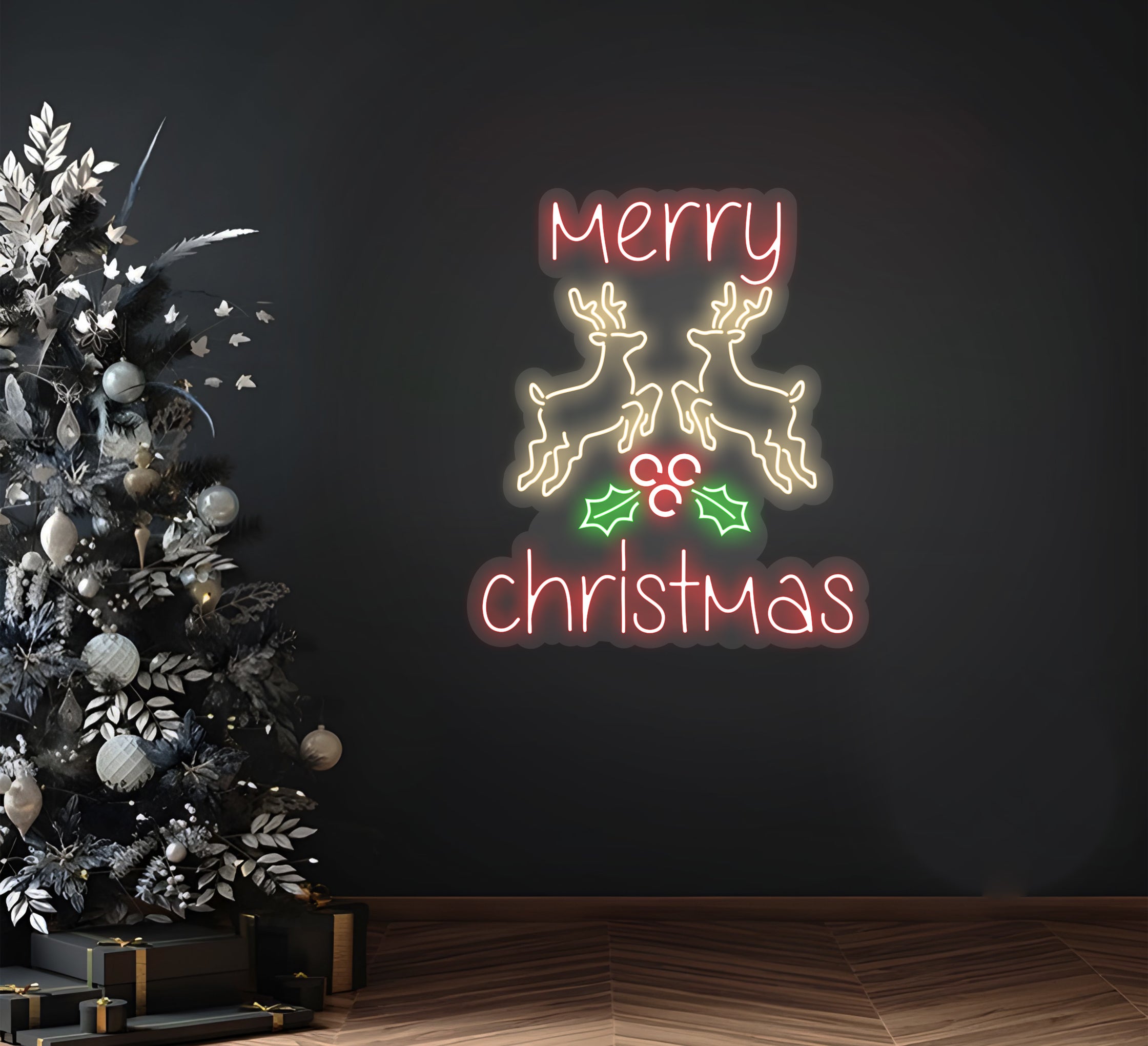 Merry Christmas Deer Head-Up Neon Sign