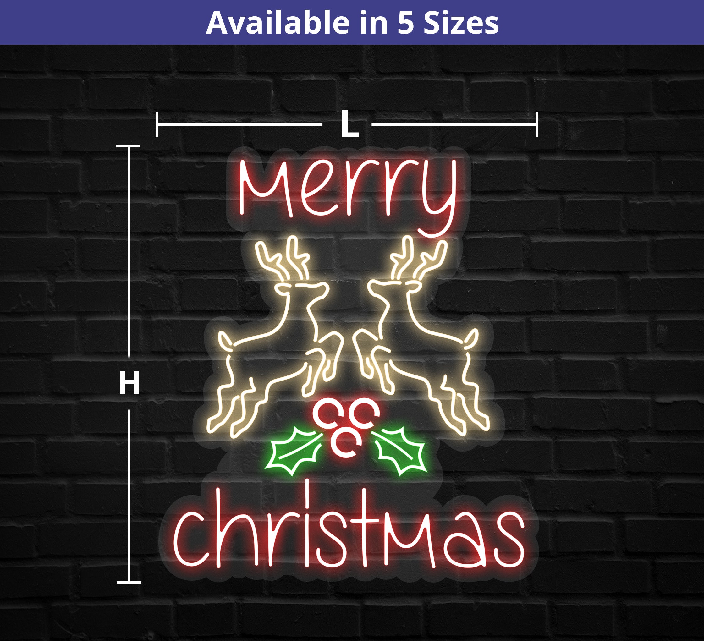 Merry Christmas Deer Head-Up Neon Sign