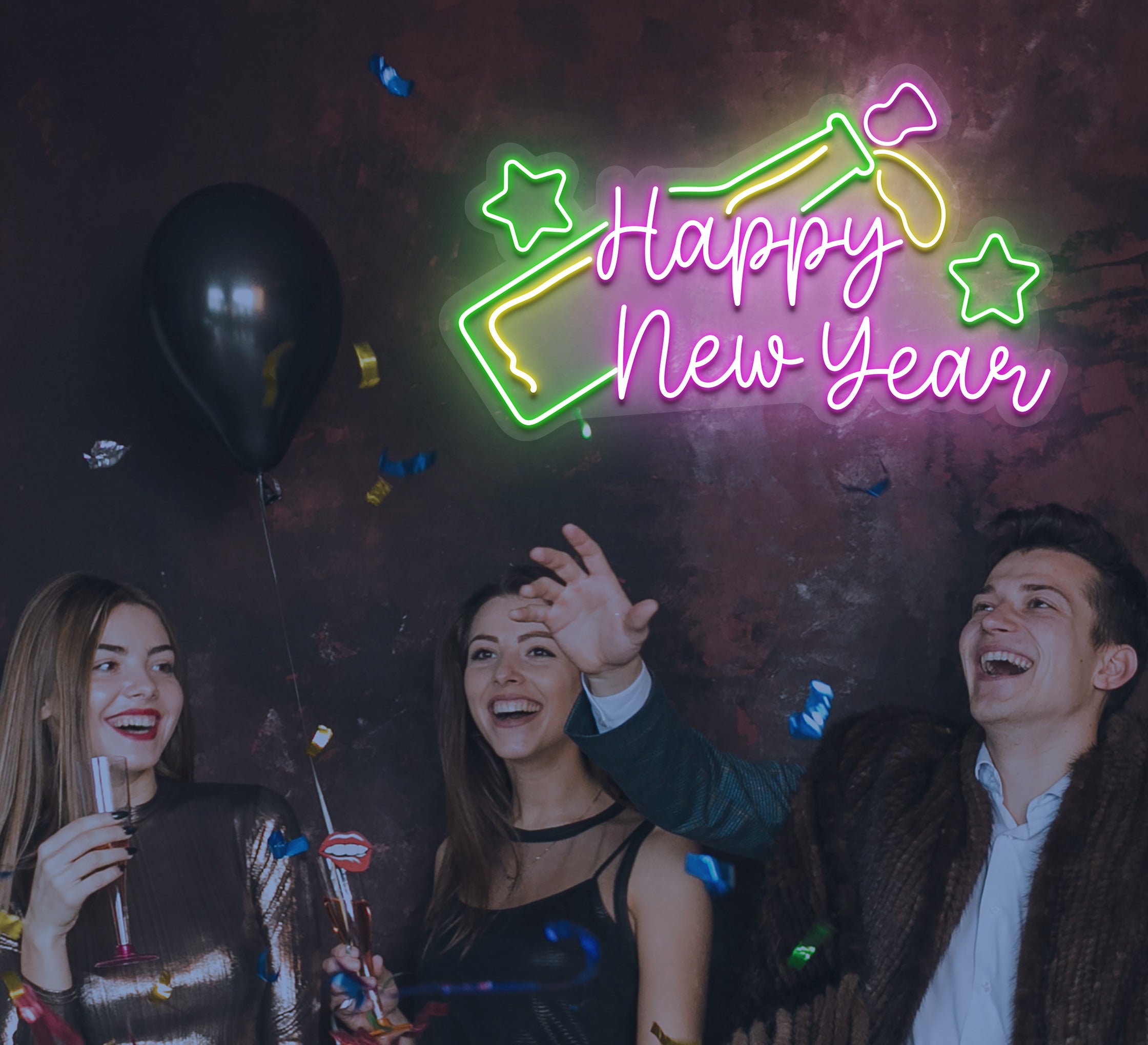 Happy New Year Bottle Neon Sign