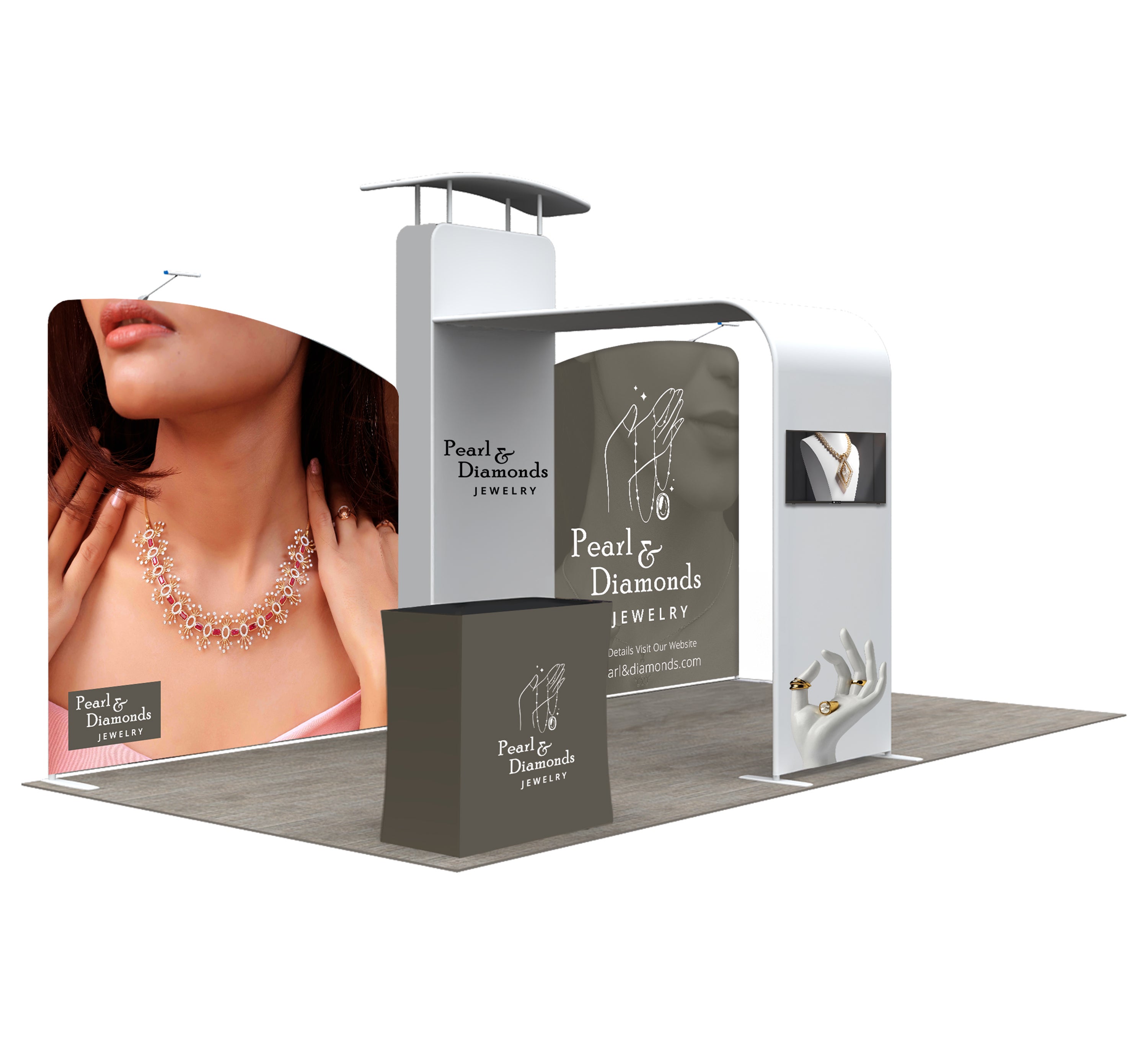 6m Inline Exhibition Stand - Modular Kit with Side Shelving & Media Display BBUKFIDBBEXBOOD6211