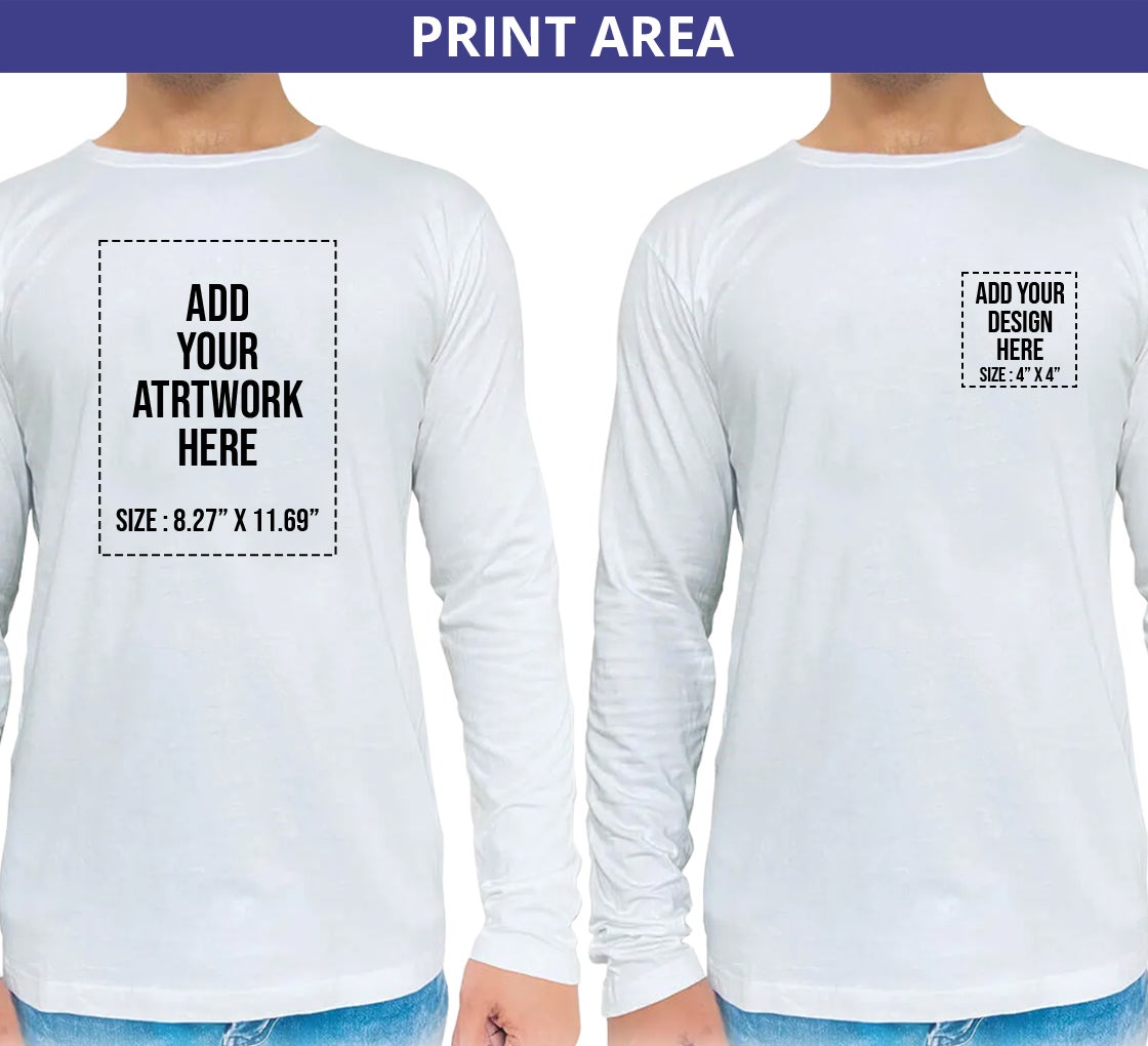 Men's Printed Long Sleeve Organic T shirt - Crew Neck 