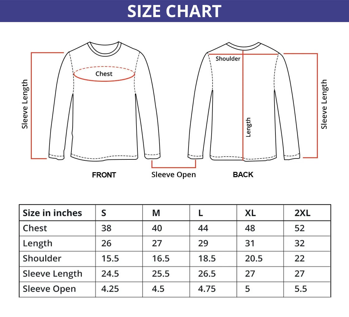 Men's Printed Long Sleeve Organic T shirt - Crew Neck 