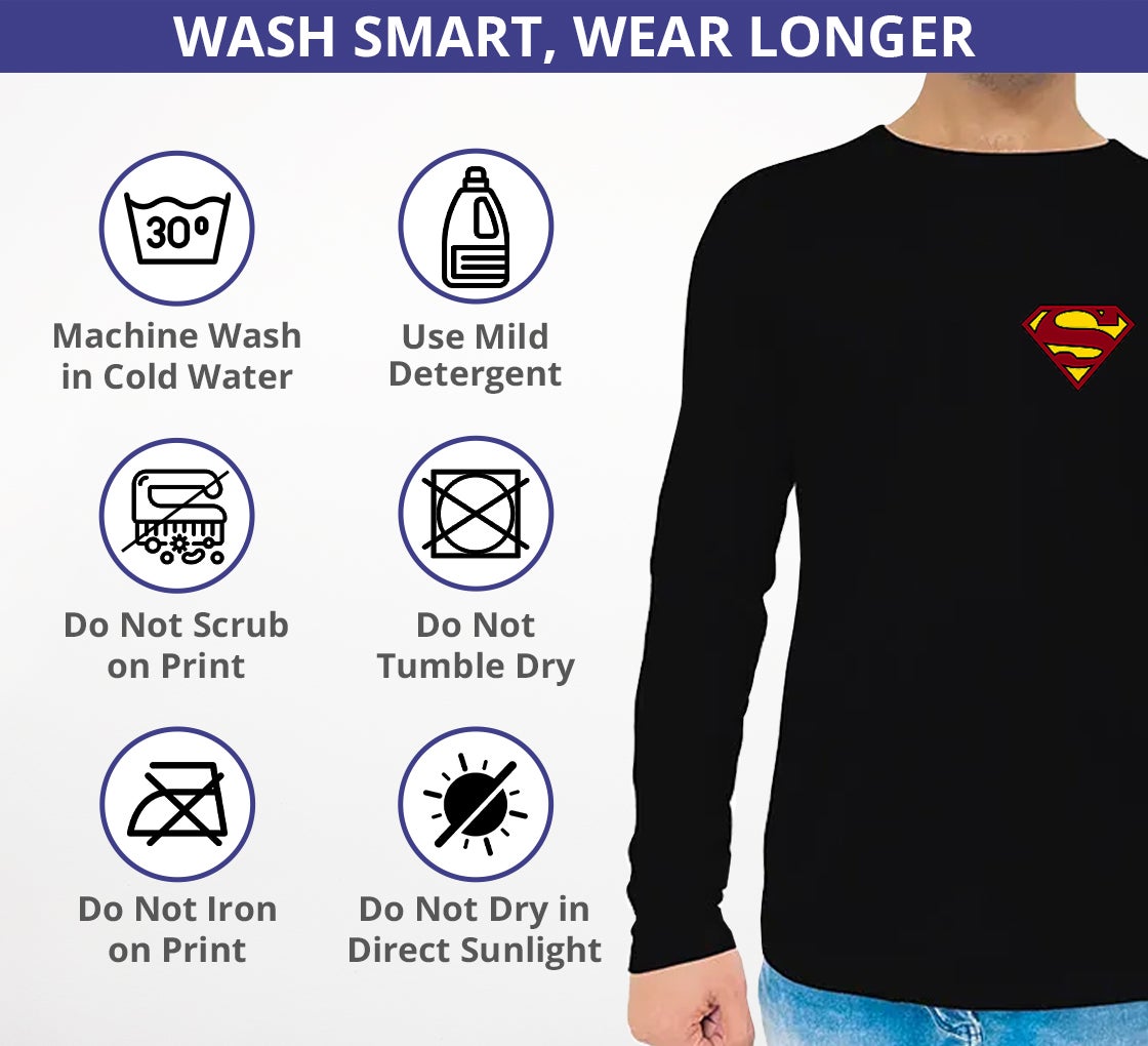 Men's Printed Long Sleeve Organic T shirt - Crew Neck 