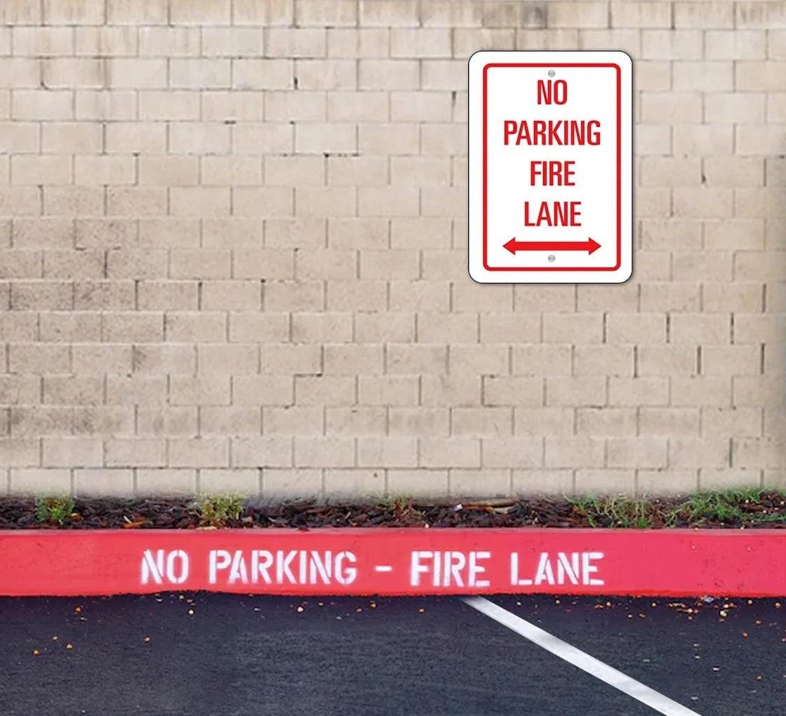 Vintage 'No Parking Fire Lane' Tin Sign - Rustic Distressed Metal Wall Decor, 8x11 Inches, Made In USA