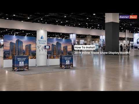 20ft Inline Trade Show Booth Installation | Portable Backwall Display with Counters & LED Lights
