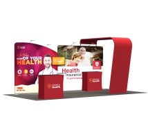 6m Inline Exhibition Stand  – Full Graphic Wall Setup with Product Display Counters