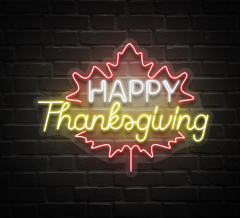 Happy Thanksgiving Maple Leaf Neon Sign