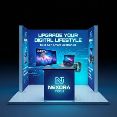 3m Backlit Exhibition Stand - LED Lightbox Display with Counter & Storage