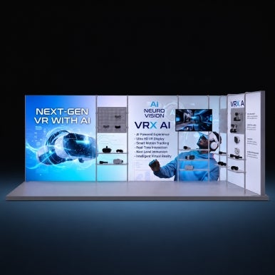 6m Backlit Exhibition Stand - LED Lightbox Backwall with Shelving