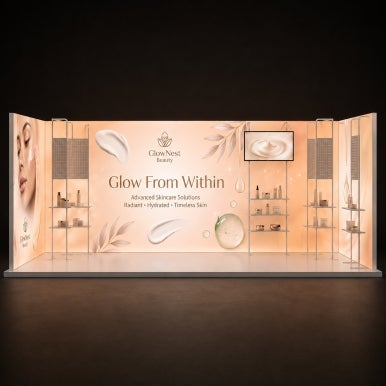 6m Backlit Exhibition Stand - LED Lightbox Display with Shelving
