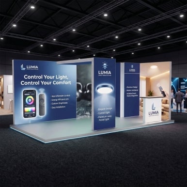 6m Backlit Exhibition Stand - Premium LED Lightbox Display with Counters & Branding Panels