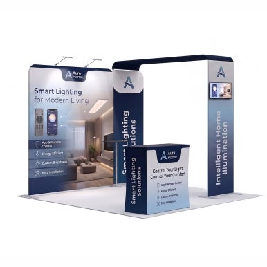 3m Inline Exhibition Stand – Portable Backwall Display with LED Lights & Counter