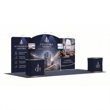 6m Exhibition Stand - Fabric Display Stand with Counters & Lighting
