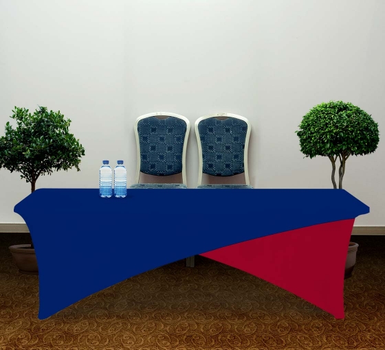 8' Cross Over Table Covers - Blue & Red