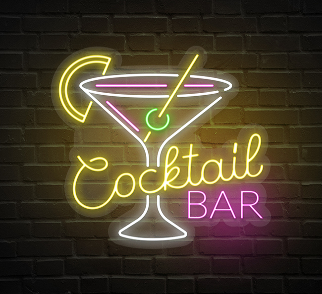 Cocktail Bar Glass Neon Sign | Custom Cocktail Bar Glass Neon Sign ...